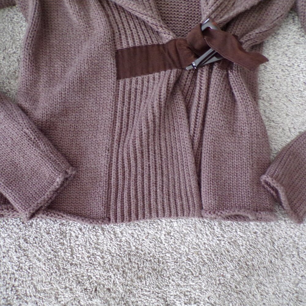 Soft Surroundings brown knit wool cardigan sweater L Academia Preppy Chic - Picture 3 of 10